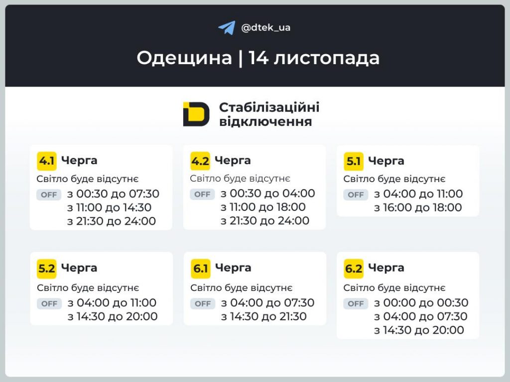Отключения электроэнергии в Одесской области 14 ноября: как будут работать графики