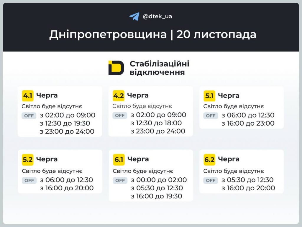 Отключения электричества в Днепропетровске 20 ноября: полный список времени и очередей