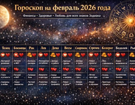 Детальный гороскоп на февраль 2026: финансы, здоровье, любовь для всех знаков Зодиака