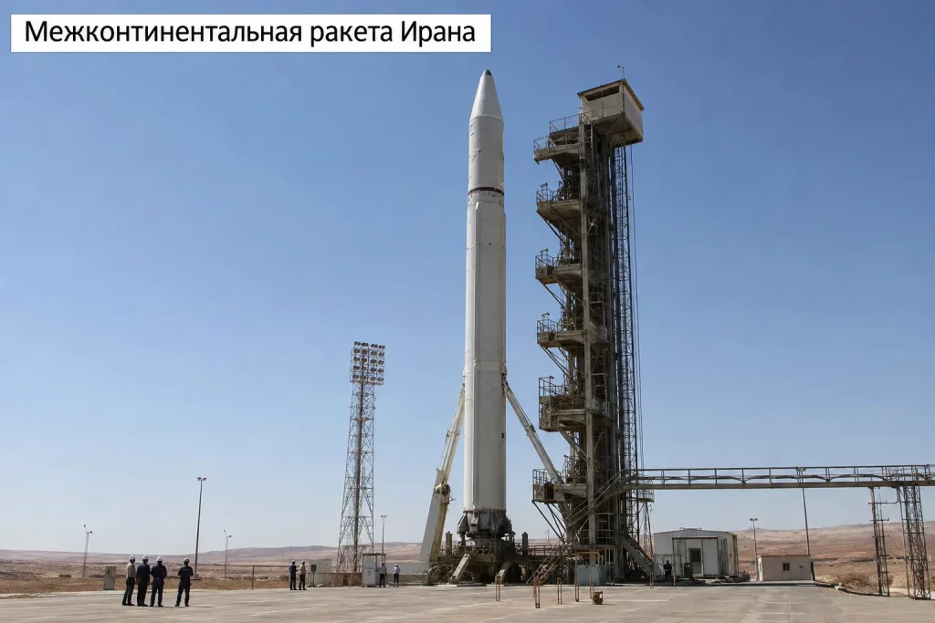 иранская баллистическая ракета или ракета-носитель на стартовой позиции