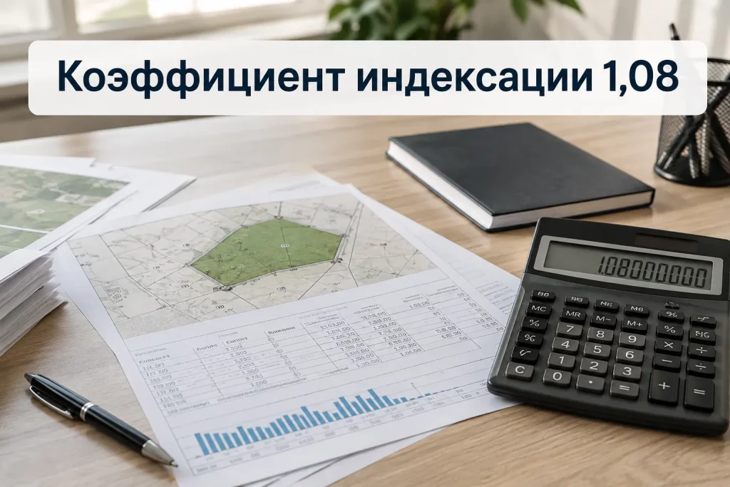 выписка с нормативной денежной оценкой земельного участка и коэффициентом индексации.