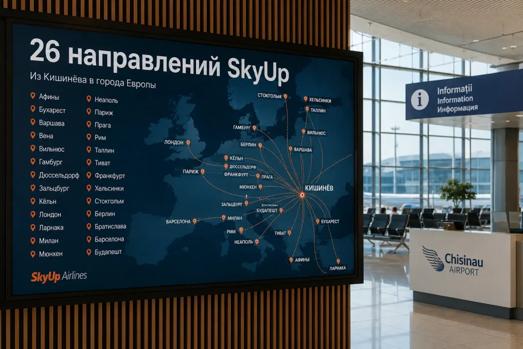 карта направлений SkyUp из Кишинева на лето 2027 года.