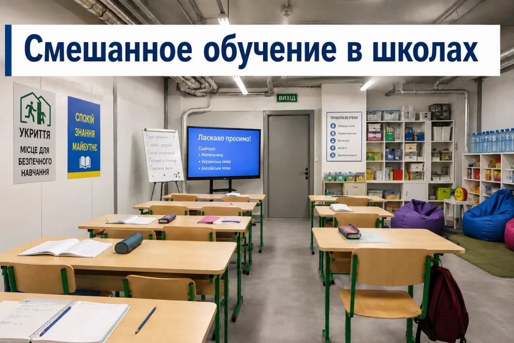 защитное укрытие в школе Херсонской области.