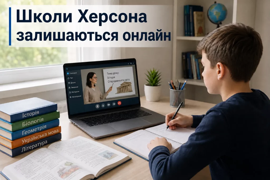 ученик Херсонщины во время дистанционного урока.