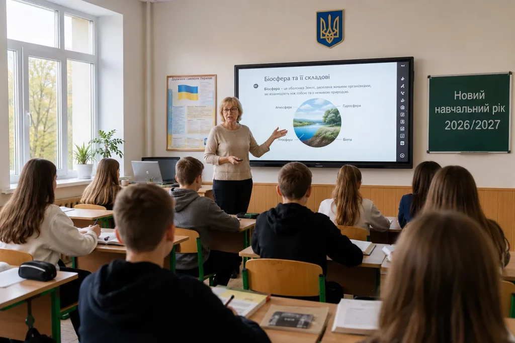 учитель проводит урок в украинской школе