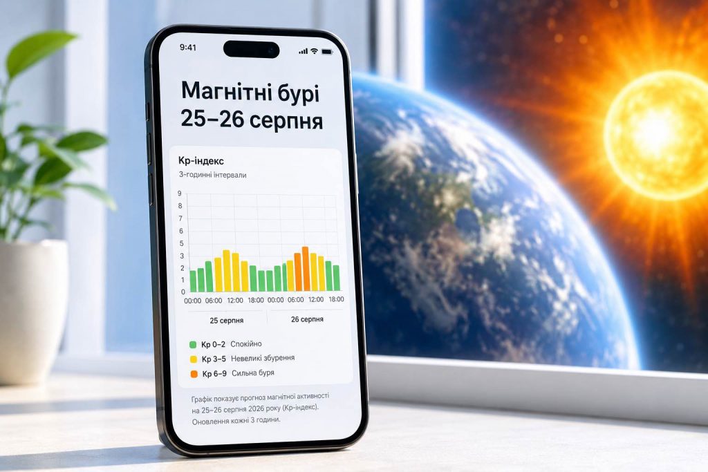 Будет ли магнитная буря 25–26 августа: точный прогноз Kp для Украины