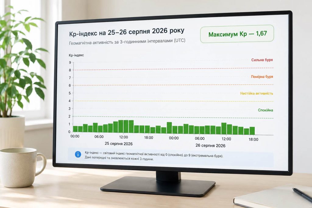 Будет ли магнитная буря 25–26 августа: точный прогноз Kp для Украины