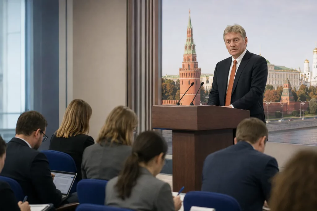 Дмитрий Песков во время брифинга