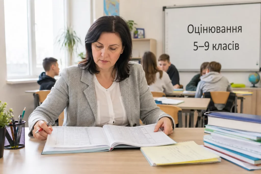школьный журнал с оценками учеников 5–9 классов
