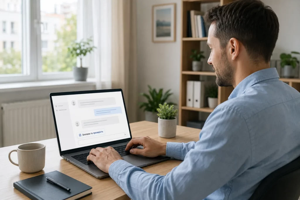 пользователь работает с ChatGPT на ноутбуке