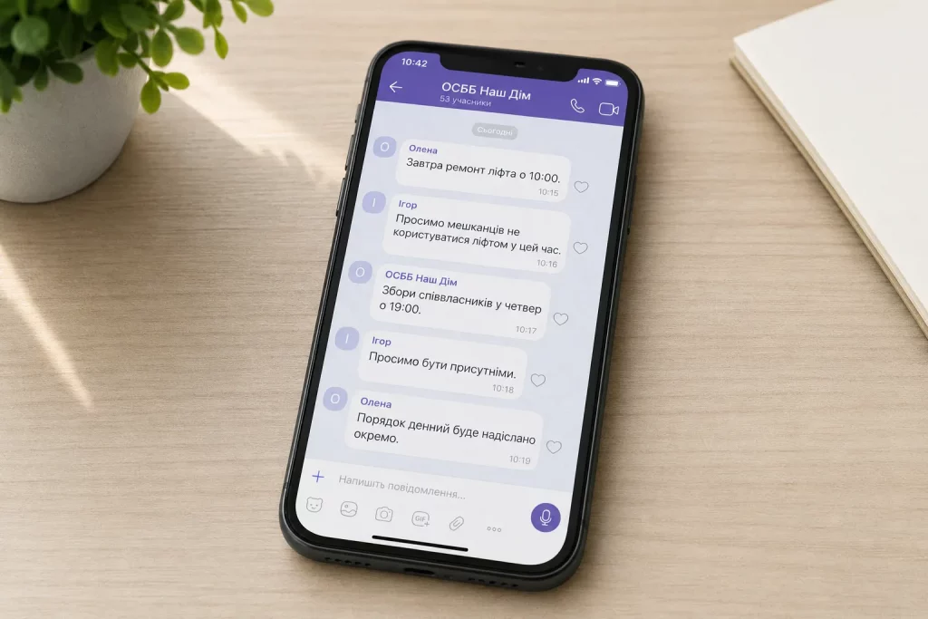  экран смартфона с рабочим Viber-чатом ОСМД на украинском языке
