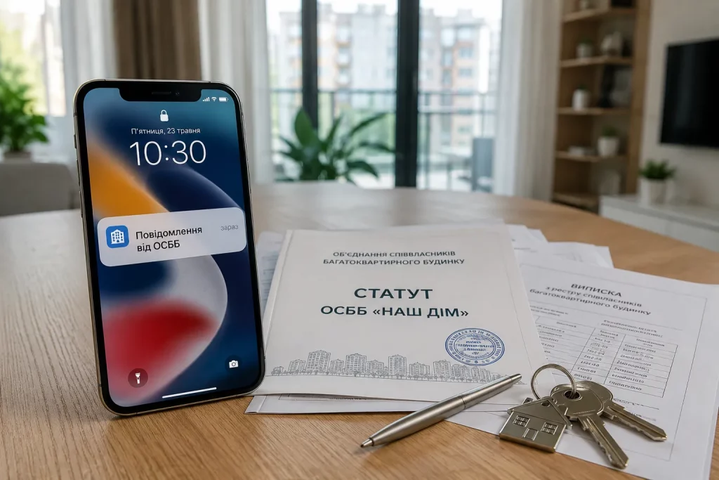 смартфон, уведомление от ОСМД и документы совладельца многоквартирного дома