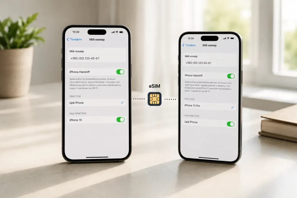 iOS 27 меняет работу eSIM: один номер можно будет использовать на двух iPhone iPhone Handoff в iOS 27: один номер на двух iPhone