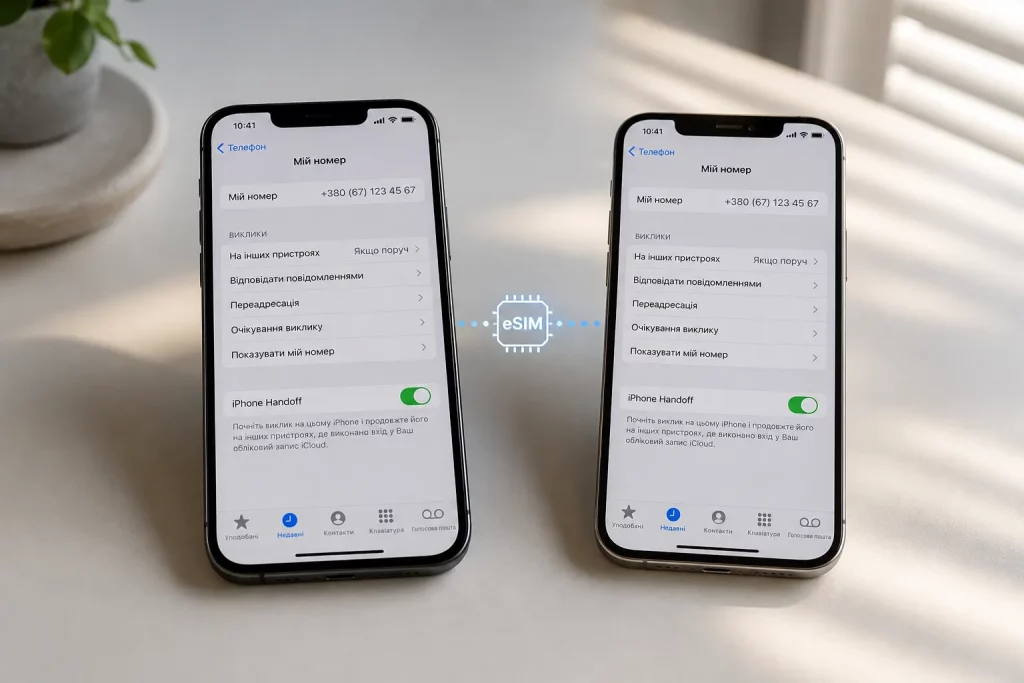 два iPhone с экраном настроек мобильной связи