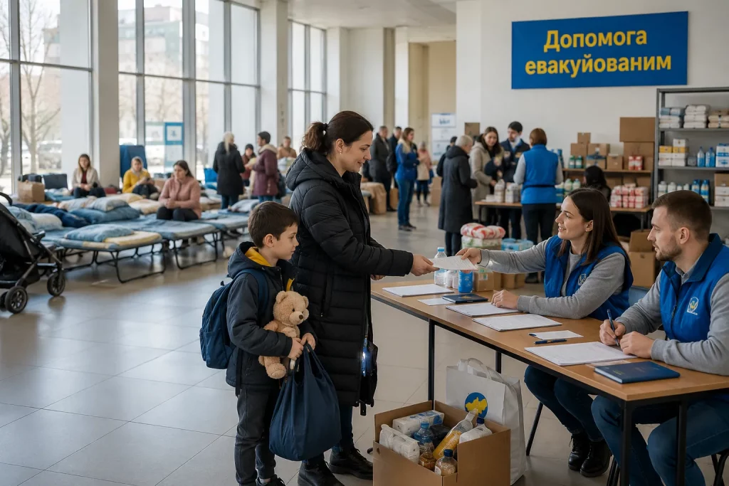 жители в транзитном центре после эвакуации