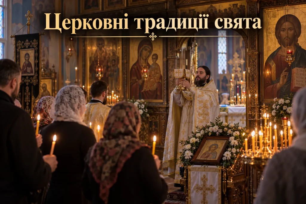 праздничная служба в православном храме с верующими