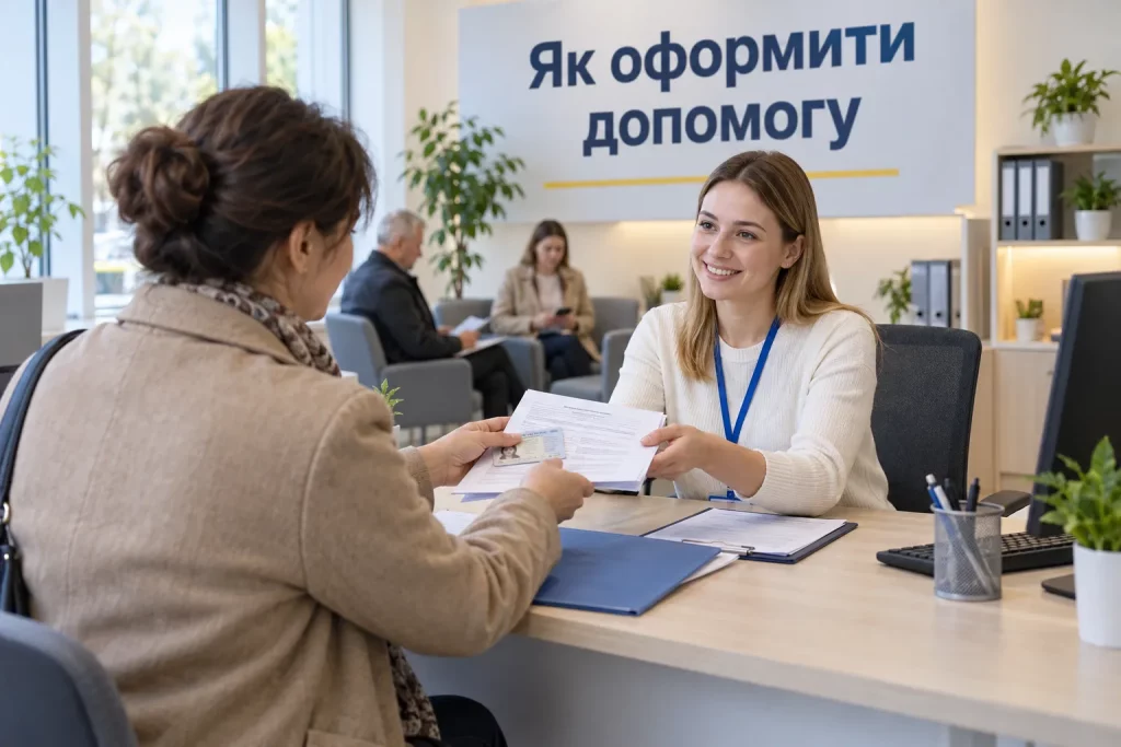 житель Херсонщины подает документы в центре предоставления социальных услуг