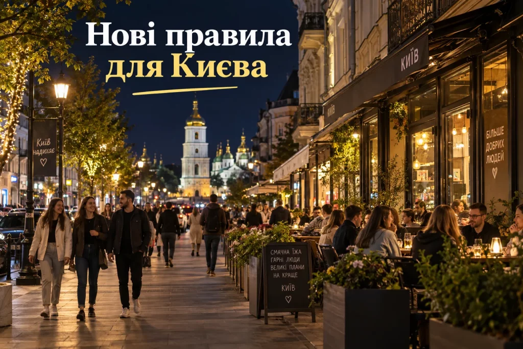 центральная улица Киева ночью после изменения графика комендантского часа