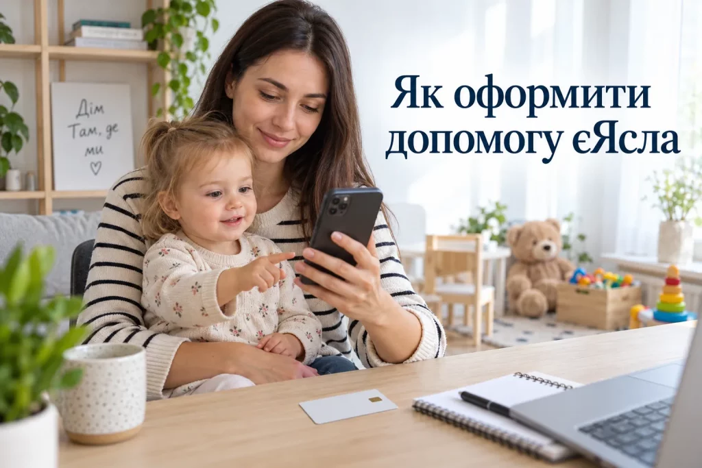 родители с маленьким ребенком и Дія.Карткой