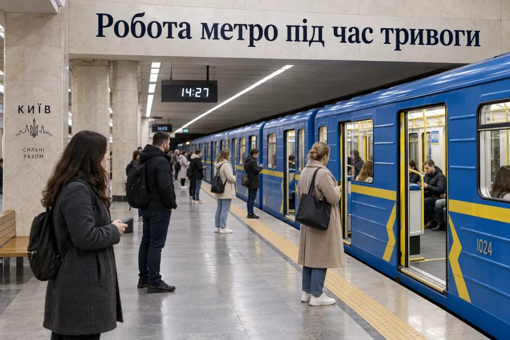 пассажиры на подземной станции Киевского метрополитена