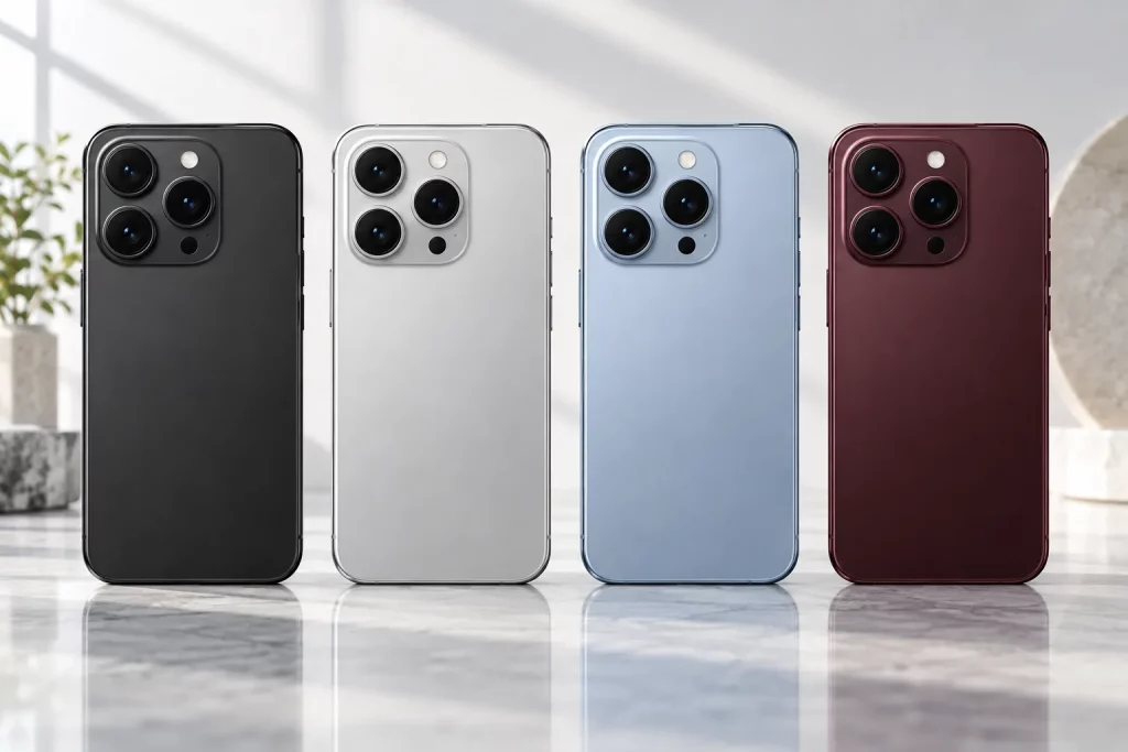 четыре цветовых варианта iPhone 18 Pro — Black, Silver, Glacier и Burgundy