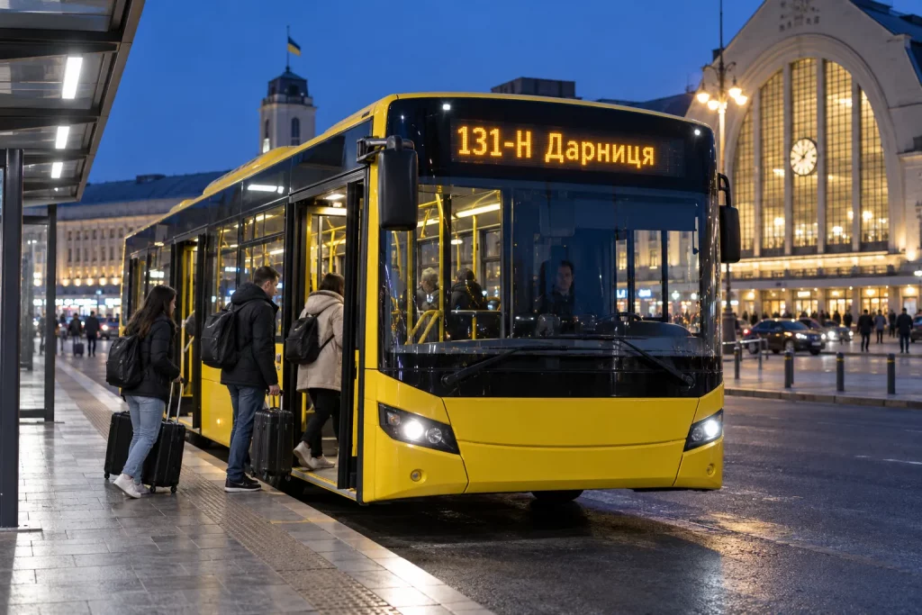 ночной автобус №131-Н возле Центрального железнодорожного вокзала Киева