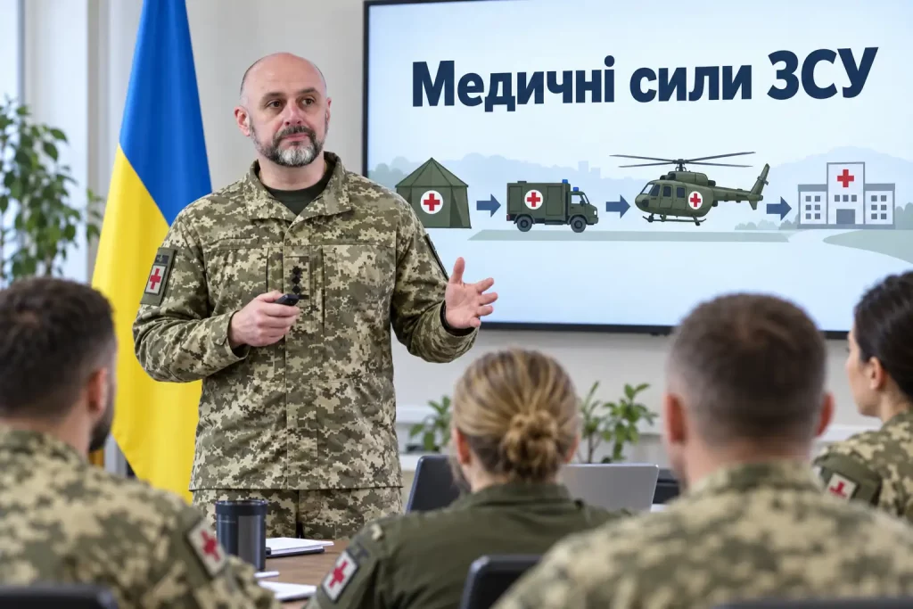 Константин Гуменюк во время профессиональной встречи военных медиков