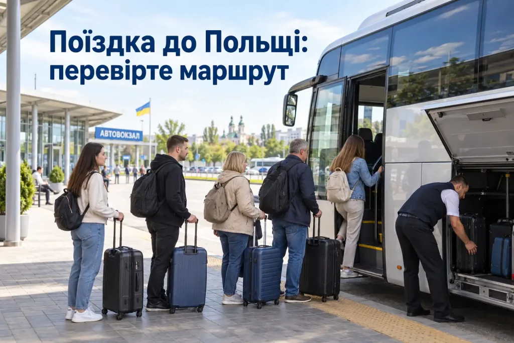 пассажиры с багажом возле международного автобуса