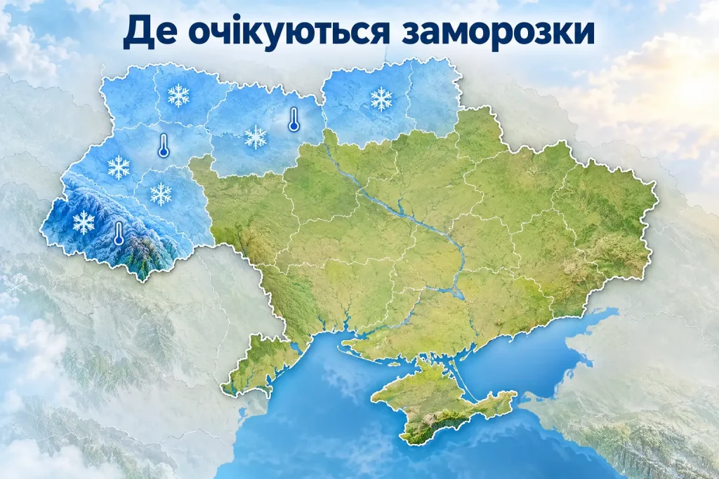 карта вероятных первых заморозков в регионах Украины