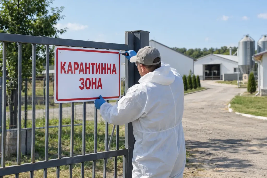 информационный знак о карантине при въезде в населенный пункт Бериславского района