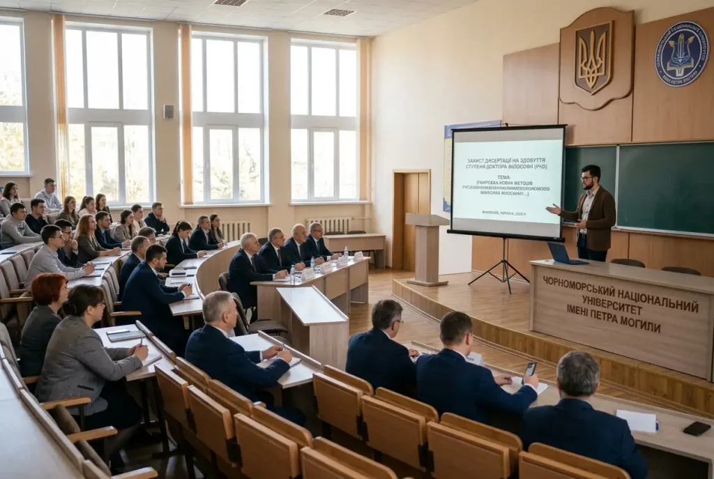 фото научной конференции или защиты диссертации в университетской аудитории
