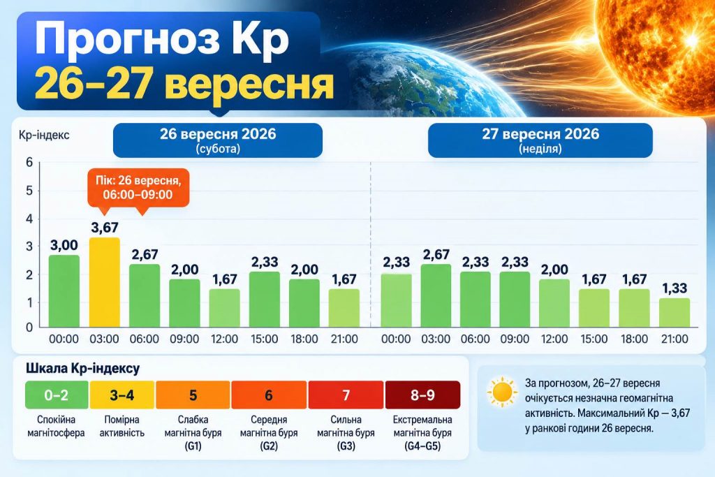 Какой будет солнечная активность на выходных 26–27 сентября: прогноз Kp по часам и советы метеозависимым