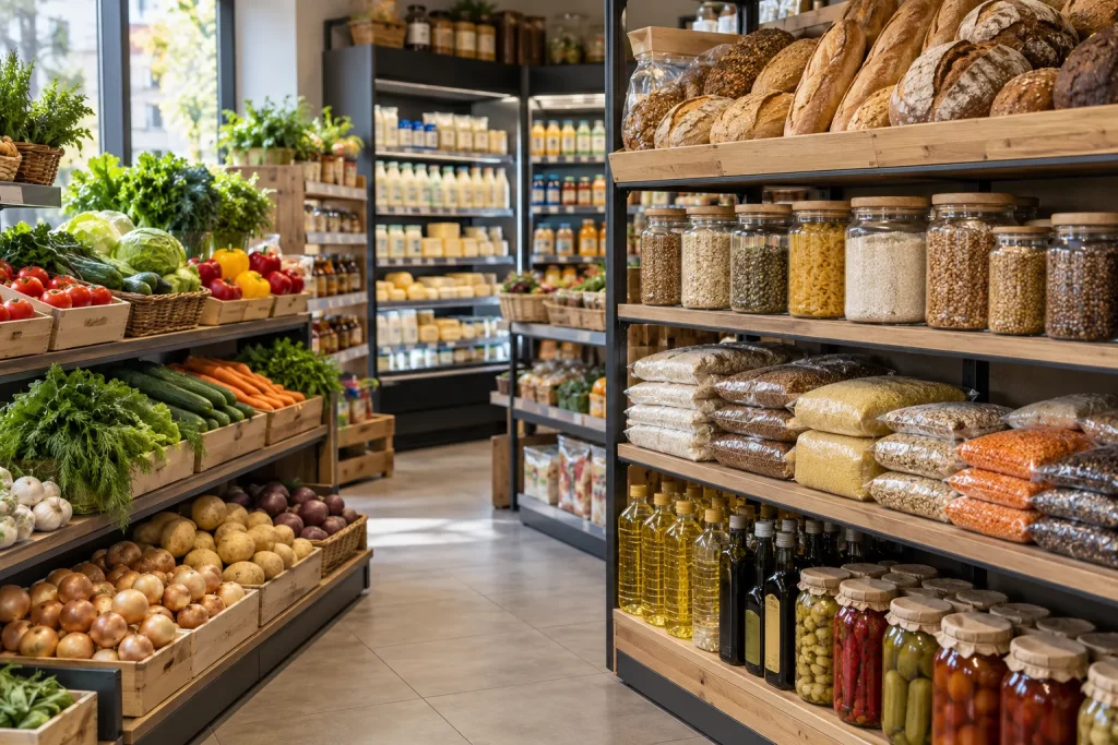 полки продуктового магазина