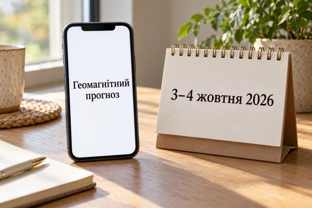 смартфон с прогнозом геомагнитной активности и настольный календарь на 3–4 октября.