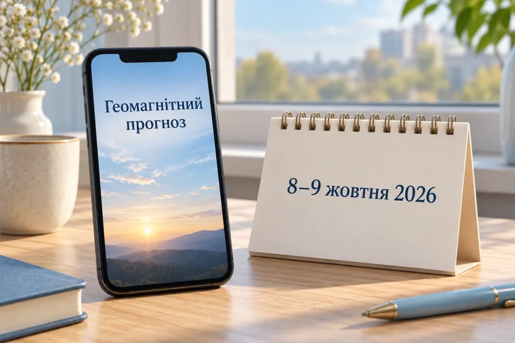 смартфон с геомагнитным прогнозом и настольный календарь