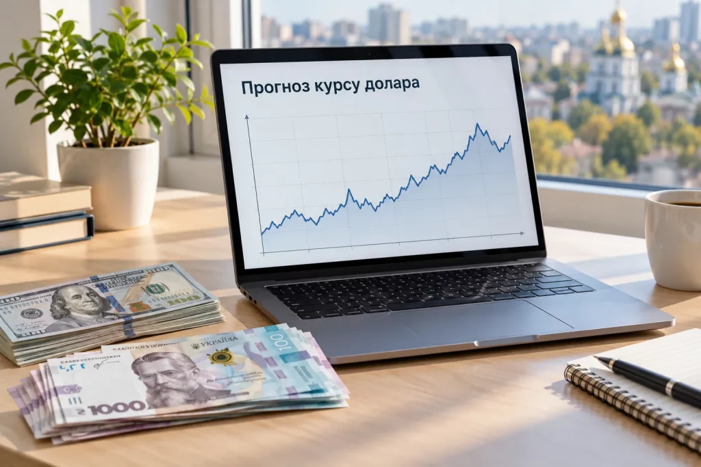 ДОЛЛАРОВЫЕ БАНКНОТЫ, ГРИВНЫ И КАЛЬКУЛЯТОР НА РАБОЧЕМ СТОЛЕ